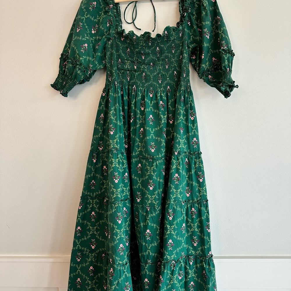 Hill House Nap Dress in Emerald Trellis